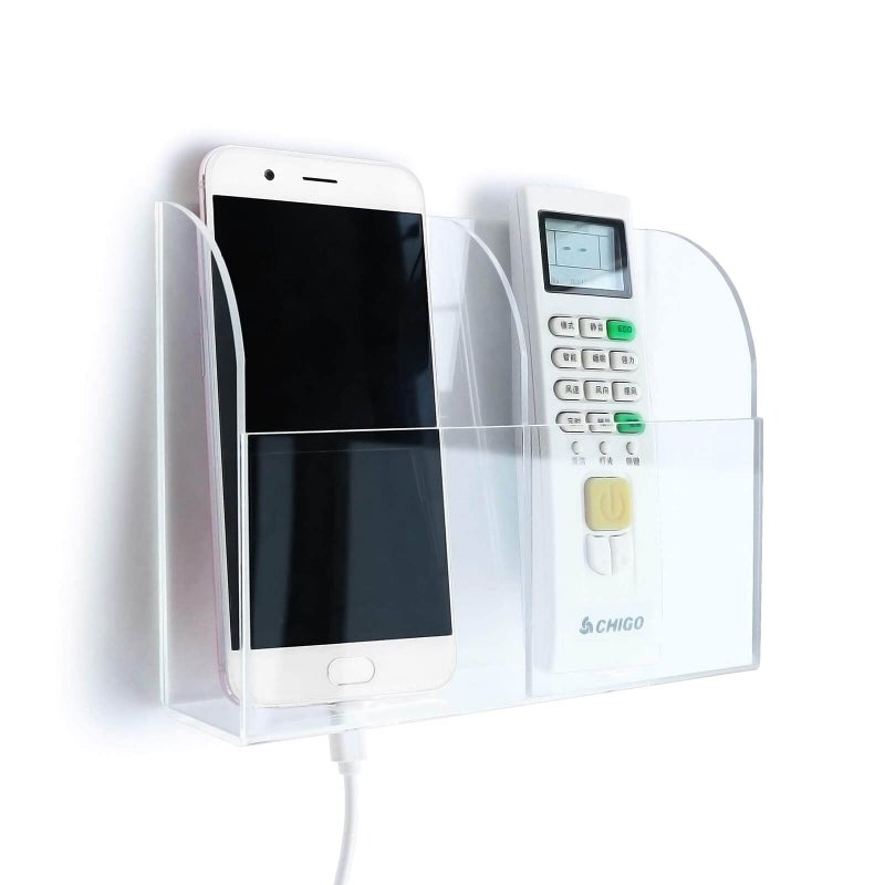 APSOONSELL Clear Acrylic Universal Remote & TV Controller Desktop & Mobile Phone Holder, 2 Compartments - Image 1